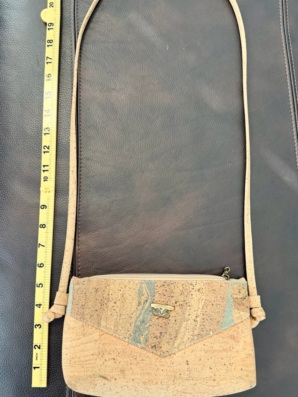 Cork Crossbody Bag with Gold Accent - Beige - Picture 3 of 4